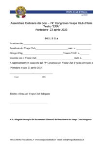 Modulo per delega presenza al 74° Congresso Nazionale del Vespa Club d’Italia